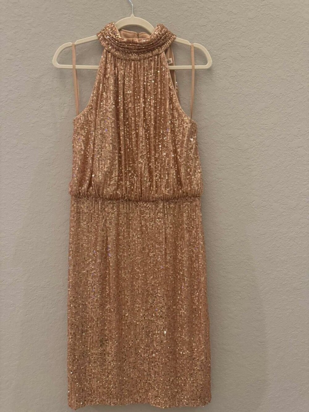 Eliza J Rose Gold Sequin Halter Cocktail Dress Size 12